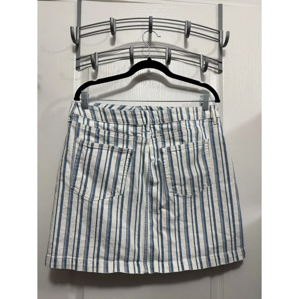 Loft Blue White Striped Denim Mini Skirt Womens 12 Cotton‎ Stretch coastal